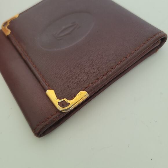 Cartier Vintage Mini Coin Case Holder Wallet Bordeaux Leather Small Red Burgundy - Picture 8 of 9